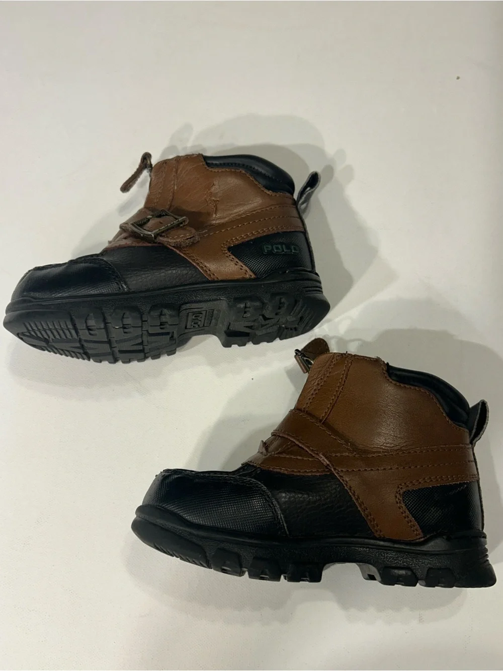 Polo Ralph Lauren Boys Brown Black Leather Duck Boots Ankle Boots Size 8